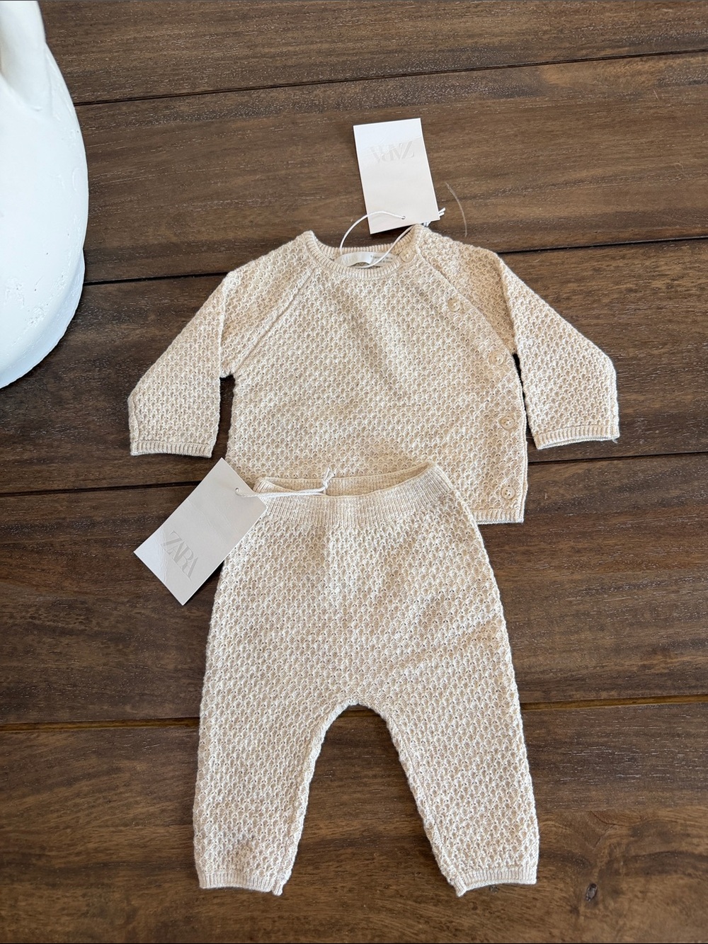 Zara Cream Knit Kids Pajama Set - Neutral Two-Piece